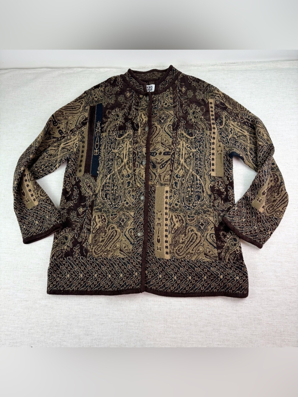 Chico's Multitone Brown wool blend Knit Cardigan‎ long sleeve women's size 2